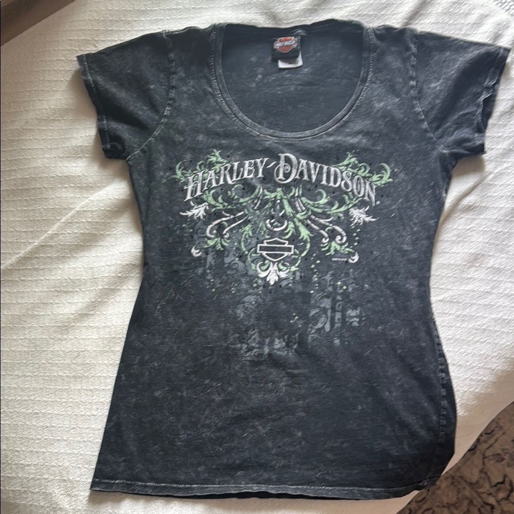 Harley-Davidson Black Tee with Green and White Design